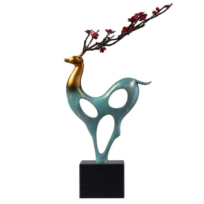 生财有鹿黄铜鹿摆件创意梅花鹿铜雕工艺品