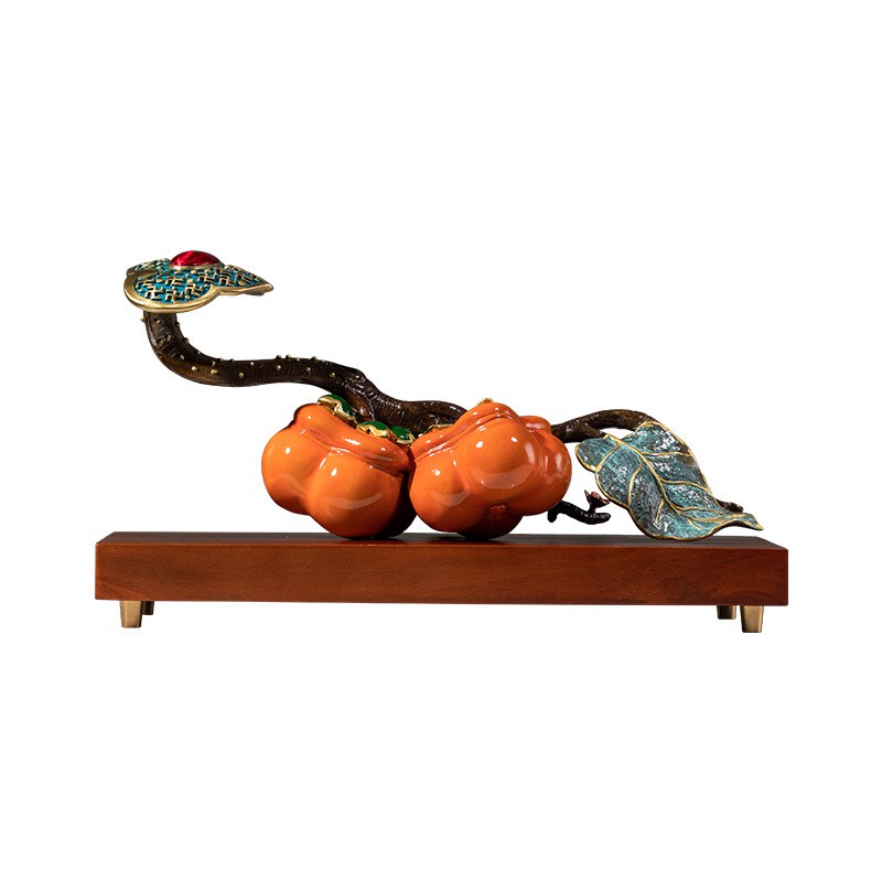 事事如意柿子创意黄铜摆件