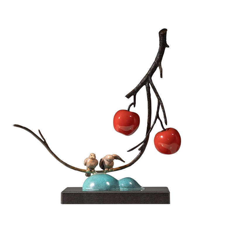 苹果喜雀黄铜工艺品摆件