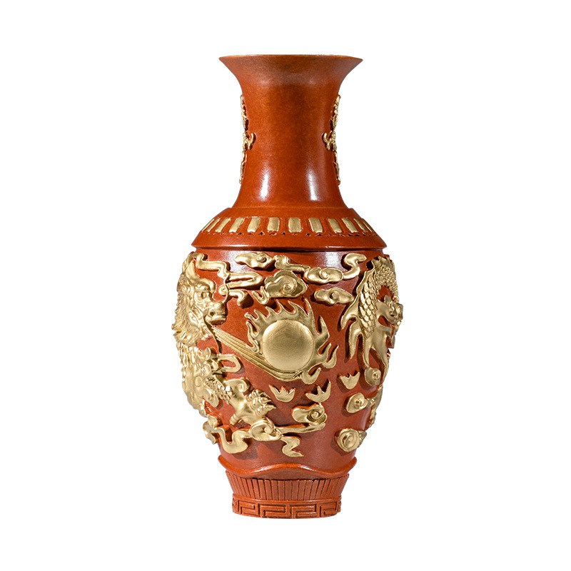 祥龙戏珠花瓶黄铜装饰摆件