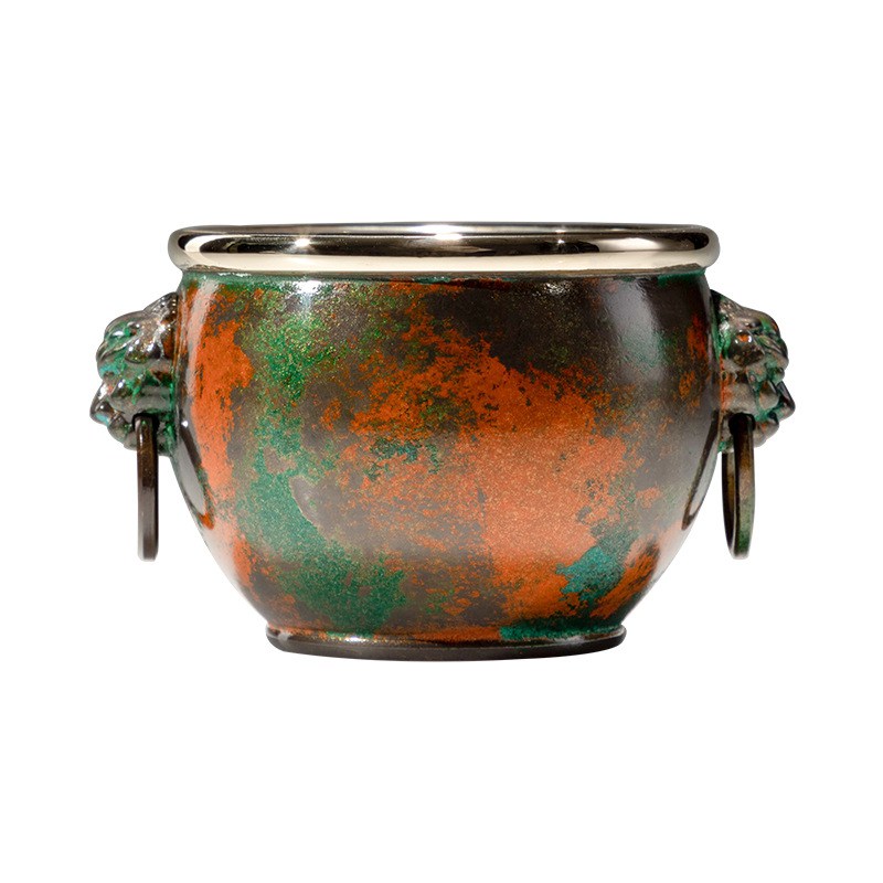 复古双耳彩铜缸摆件