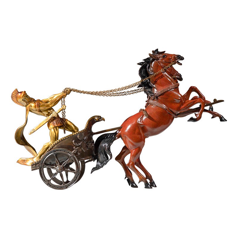 斯巴达战车铜马摆件